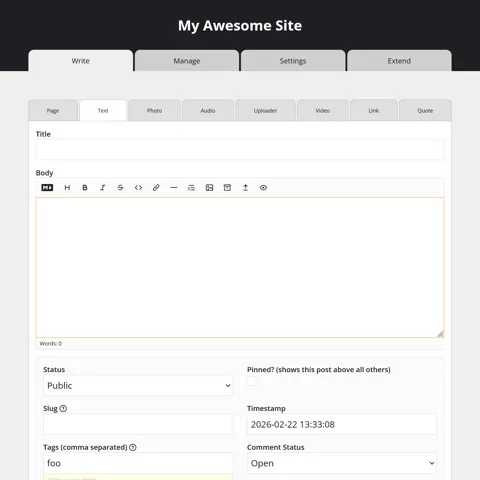 A screenshot of the Write page in light mode